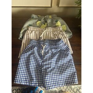 Cat & Jack H&M Boys Swim Trunks Bundle 3T Pineapple Gingham Striped 3 Pack Lot
